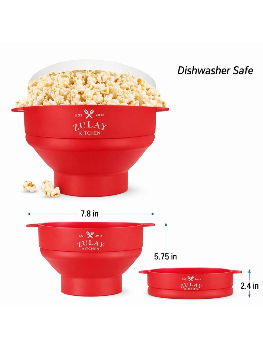 Zulay Kitchen Silicone Microwave Popcorn Popper Red Collapsible
